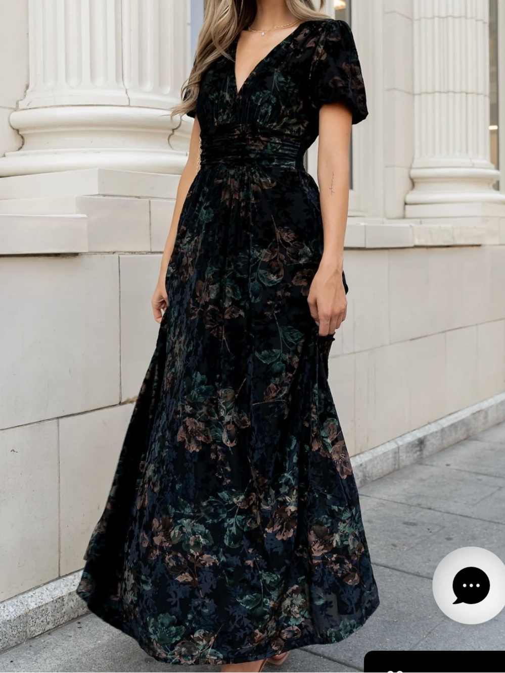 Leslie Velvet Maxi Dress | Black + Deep Jade Floral